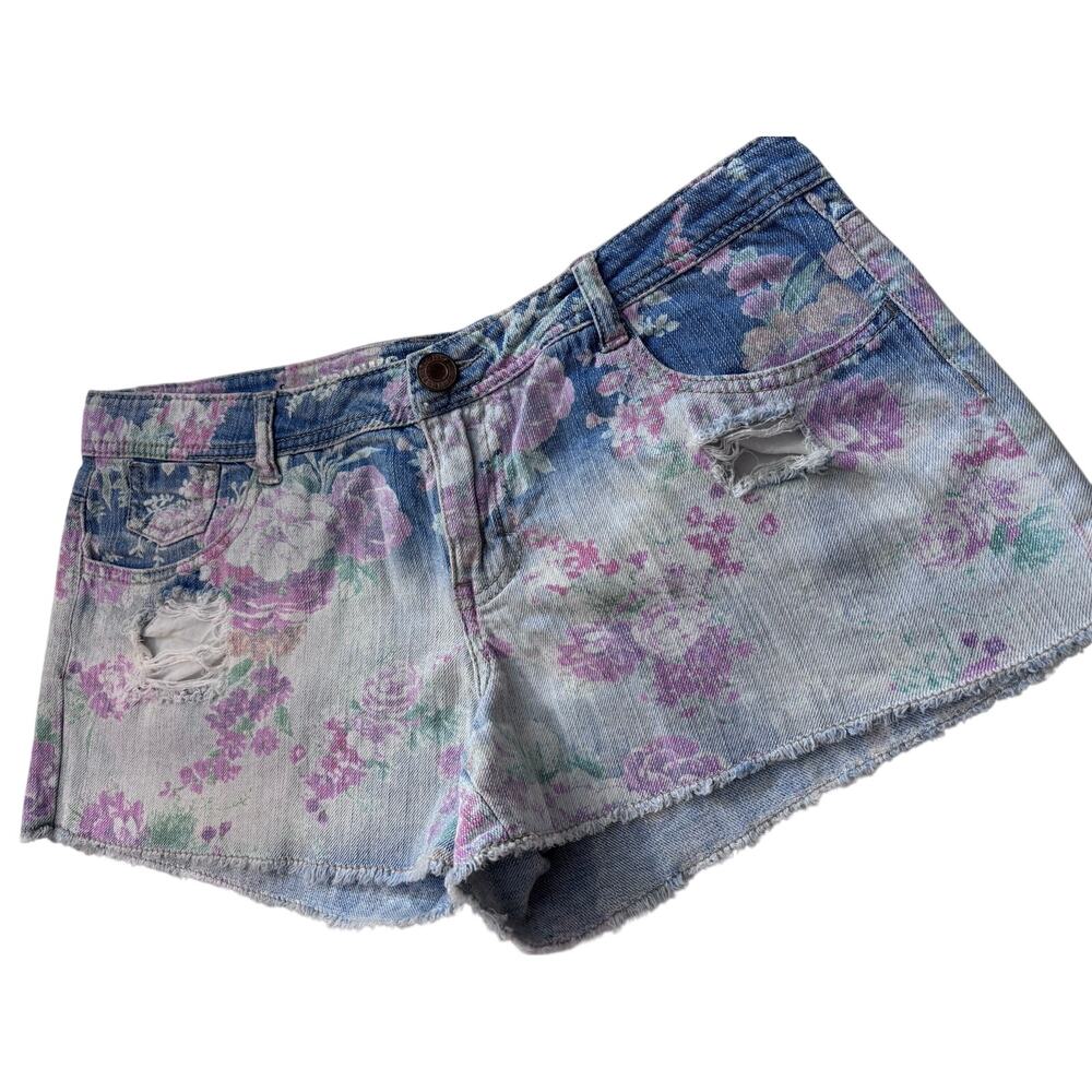 Juniors Size 11 Shorts Y2K Mossimo Supply Co Light Wash Blue Floral Print SUMMER